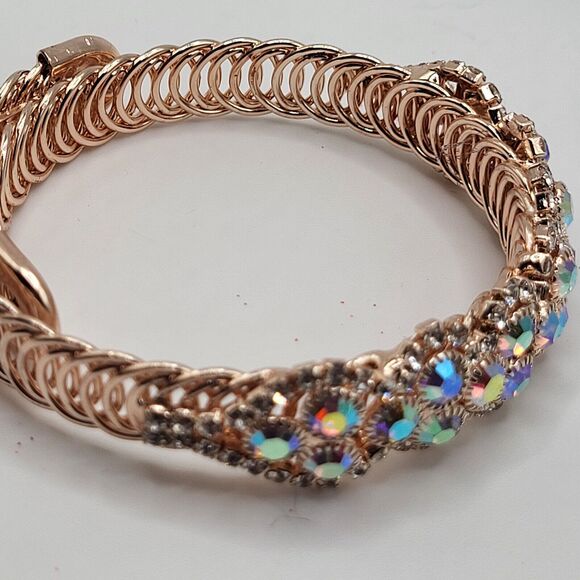 Monet Fexible Rhinestone Gold AB Crystal Bracelet 2in to 3.25in diameter - Picture 2 of 7